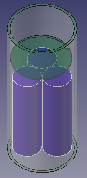 Vue 3D des composants actuels, circuit batteries et tube